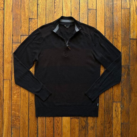 Smartwool Merino Wool Blend 1/4 Zip Pullover Knit Sweater Men Medium Brown Black - Picture 1 of 7